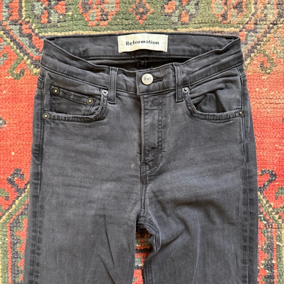 Reformation Flood & Flare Jeans Womens 24 Kick Boot Suez Black Wash Raw Hem - Picture 2 of 8